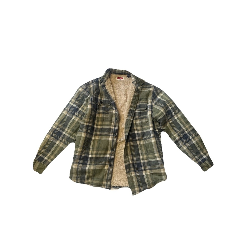 Wrangler Men's Plaid Lined Shirt Jacket Green Beige Size S